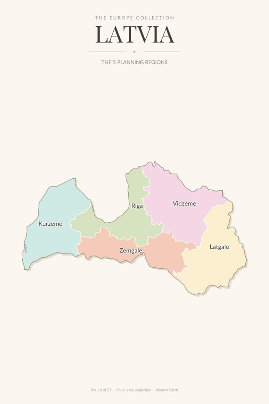 Map of Latvia showing its 5 planning regions