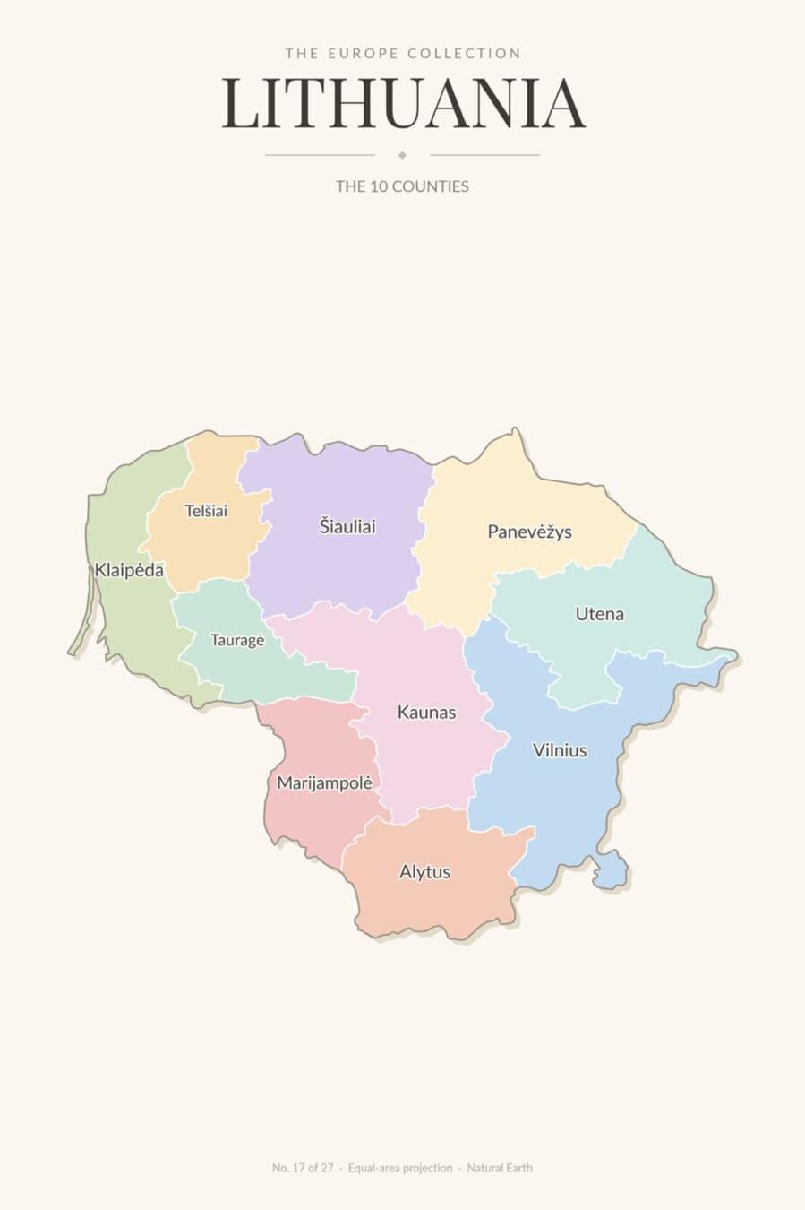 Map of Lithuania showing its 10 counties