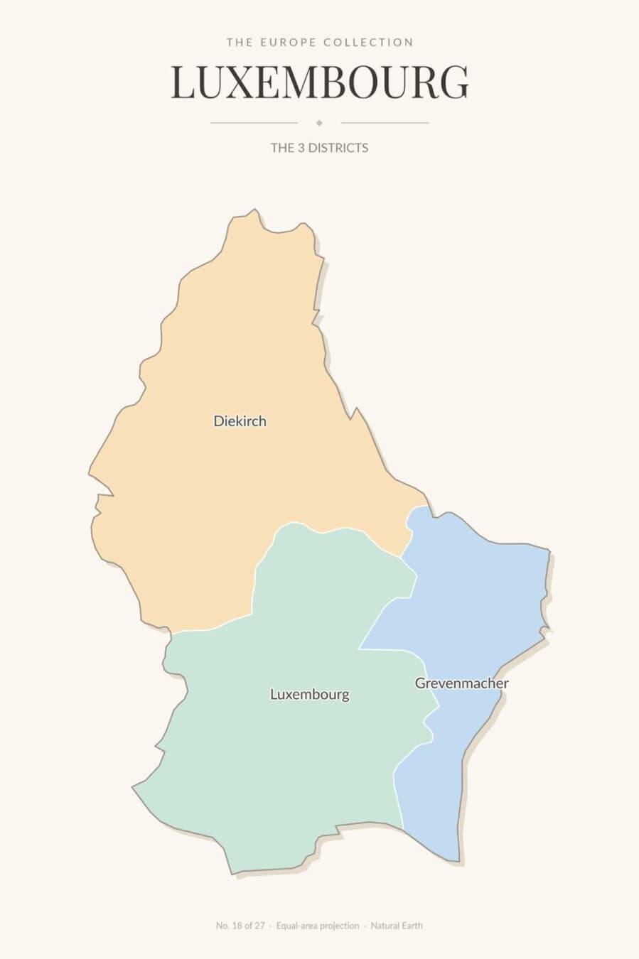 Map of Luxembourg showing its 3 districts