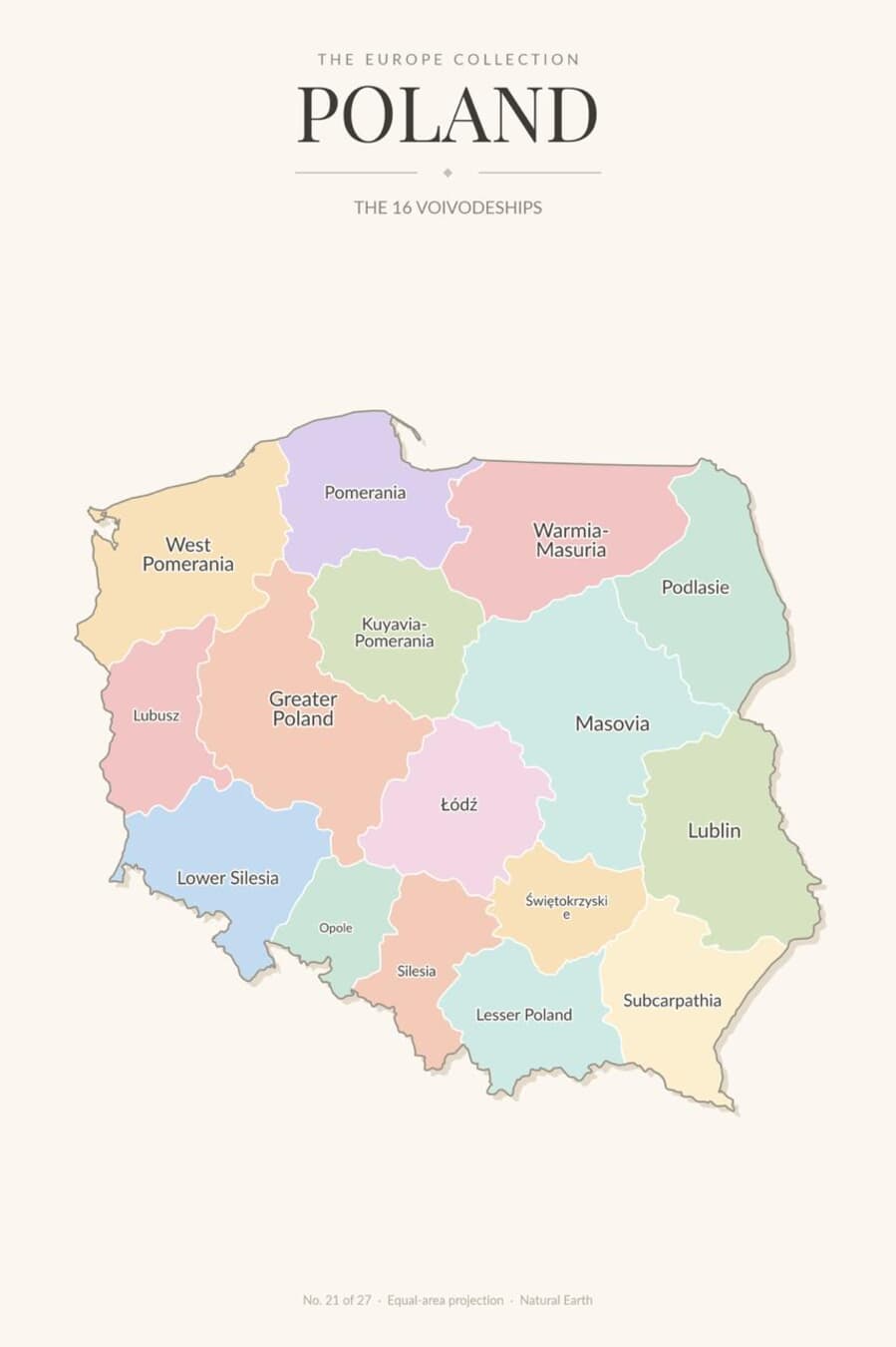Map of Poland showing its 16 voivodeships
