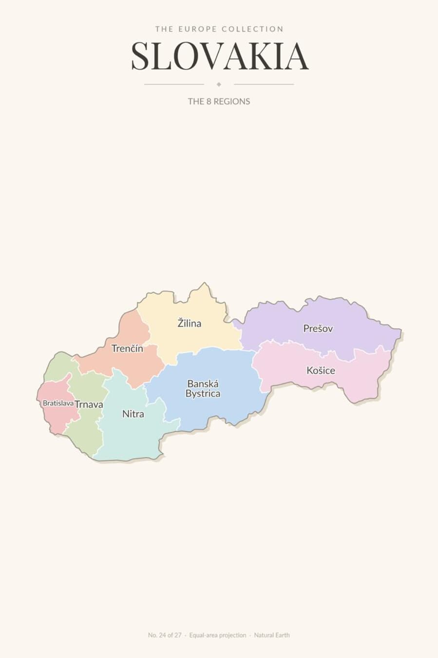 Map of Slovakia showing its 8 regions