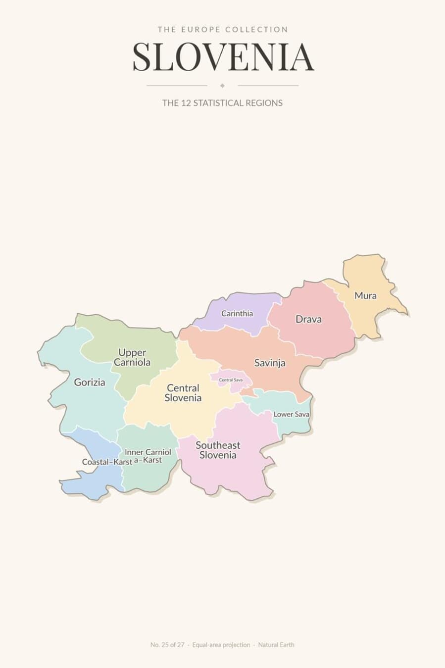 Map of Slovenia showing its 12 statistical regions