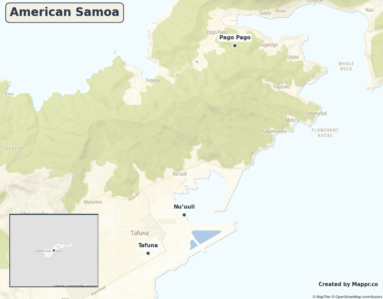 Map of American Samoa showing its largest cities