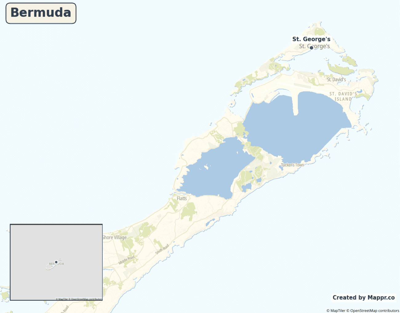 Map of Bermuda showing its largest cities