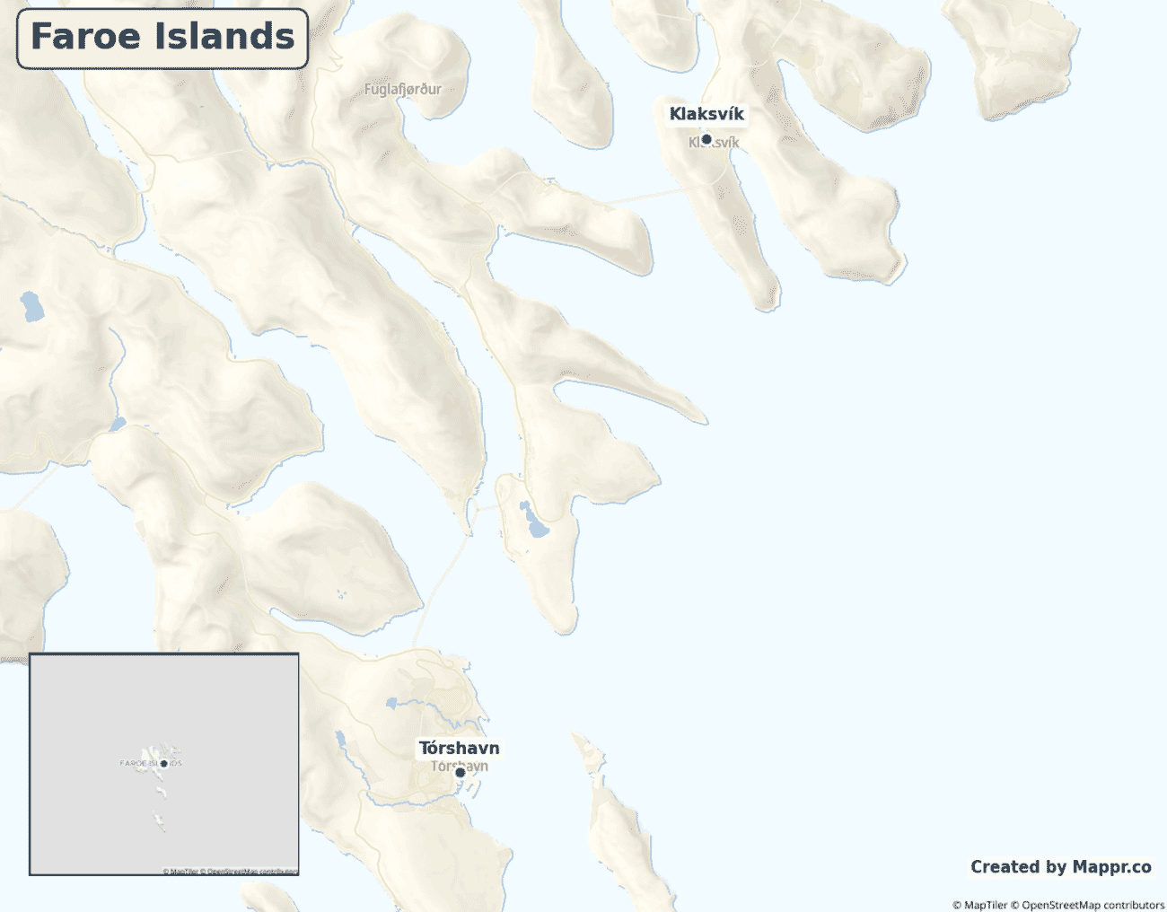 Map of the Faroe Islands showing its largest cities