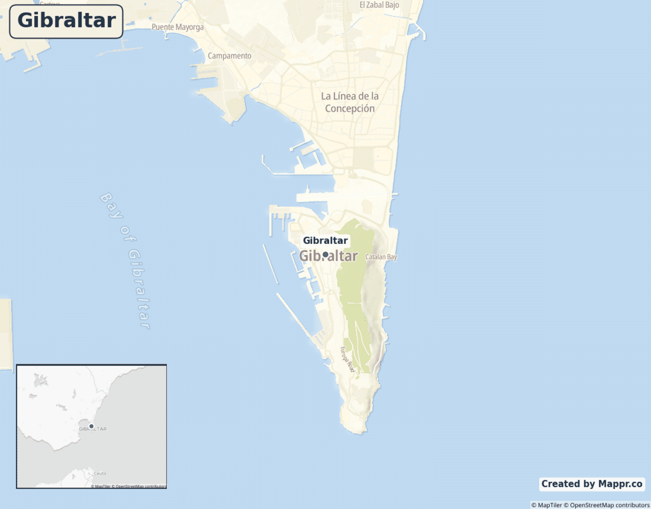 Map of Gibraltar showing its largest cities