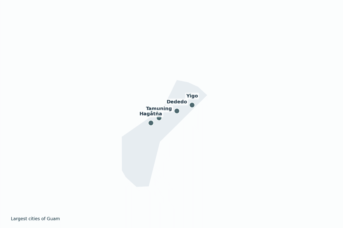 Map of Guam showing its largest cities