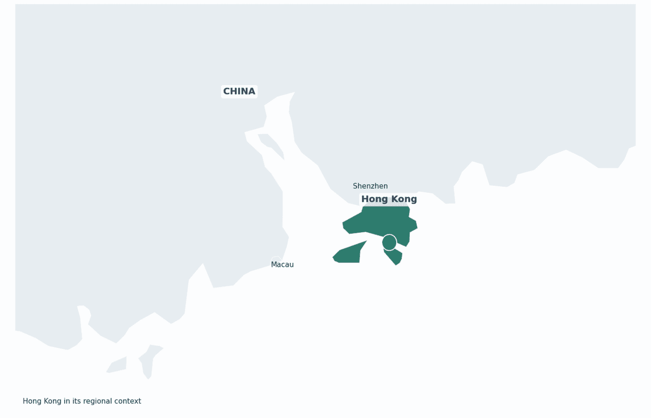 Hong Kong shown in its regional setting