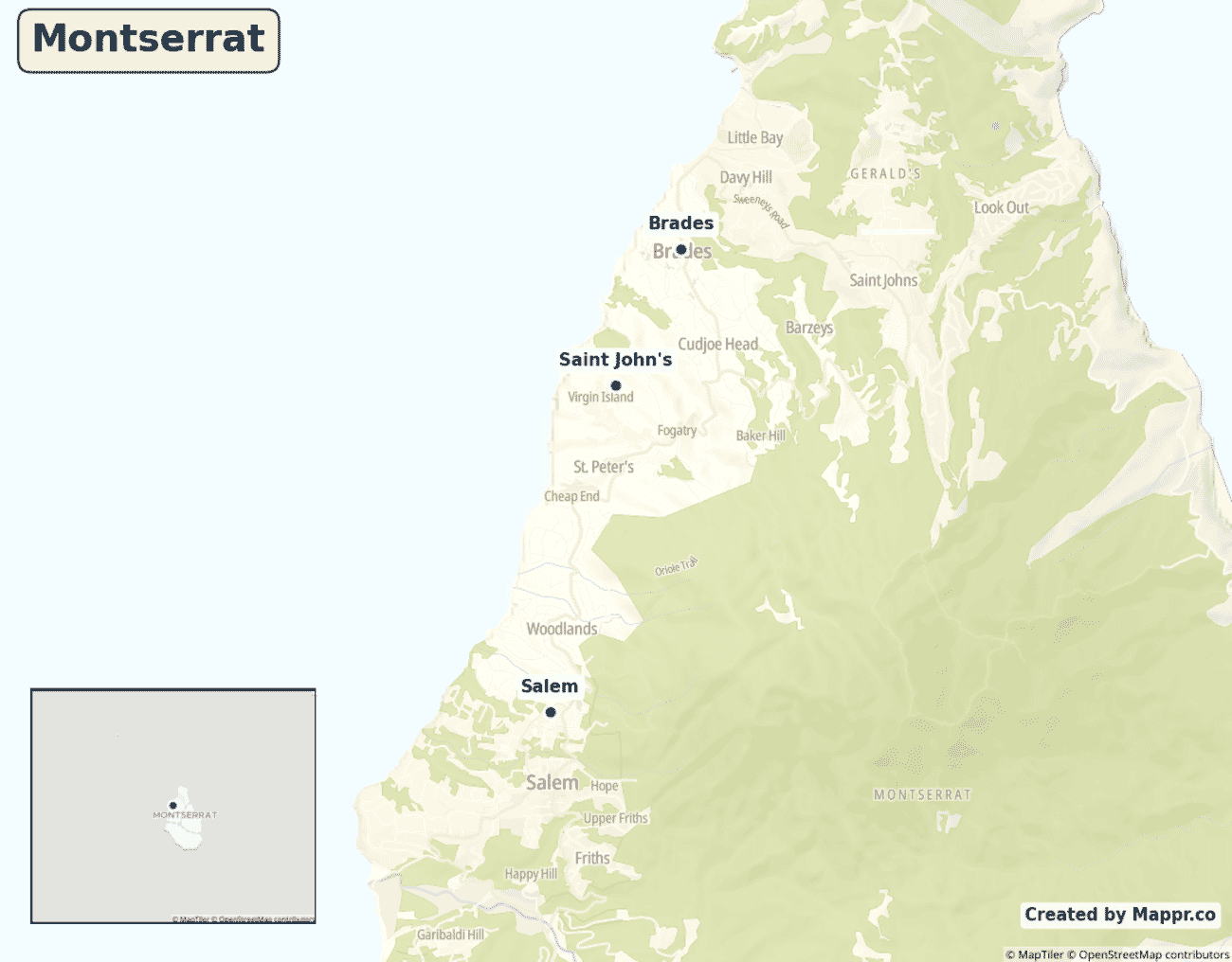 Detailed map of Montserrat showing its main towns