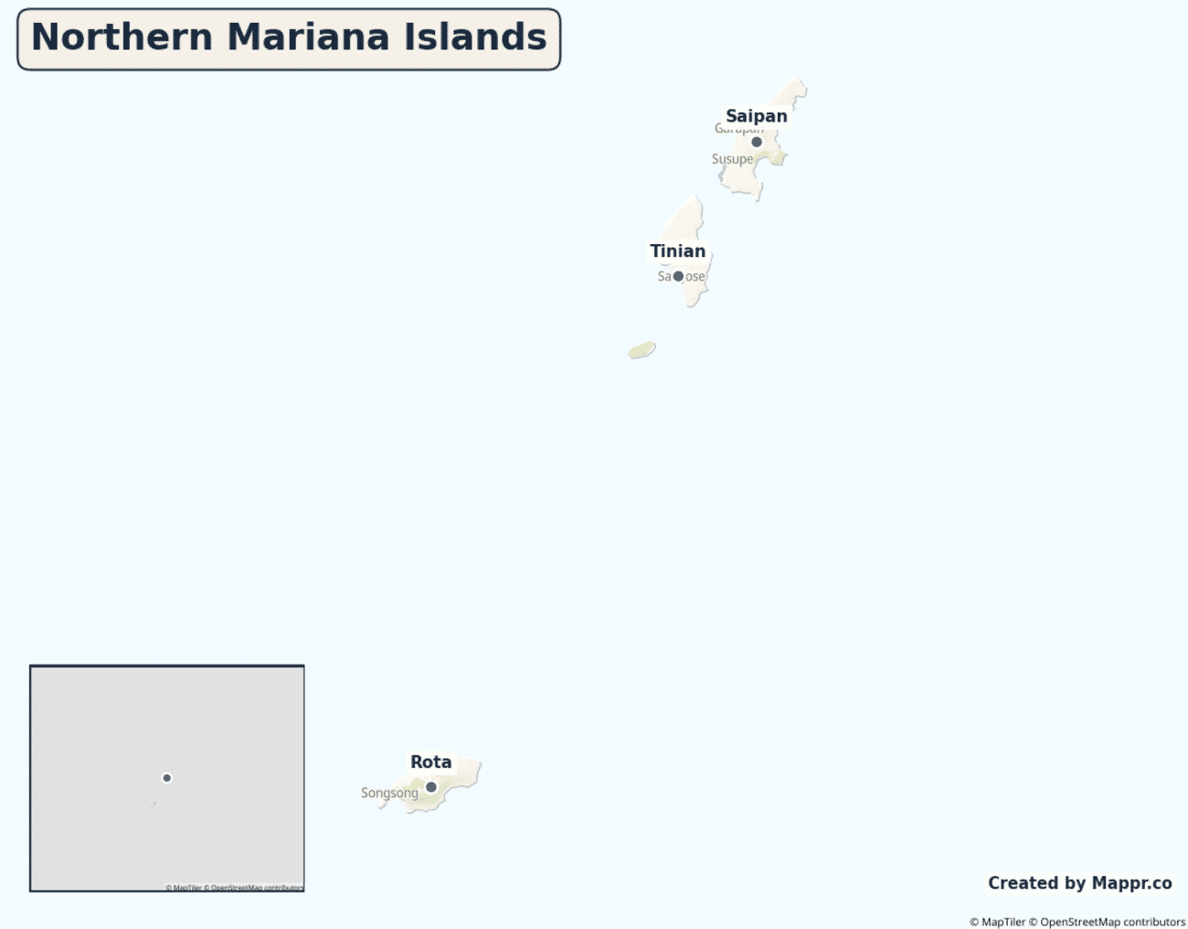 Detailed map of Northern Mariana Islands showing its main towns