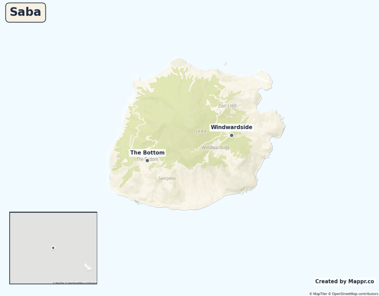 Detailed map of Saba showing its main towns