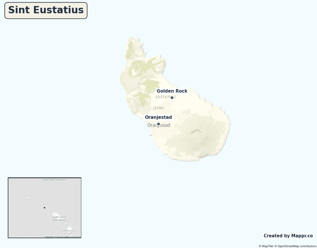 Detailed map of Sint Eustatius showing its main towns