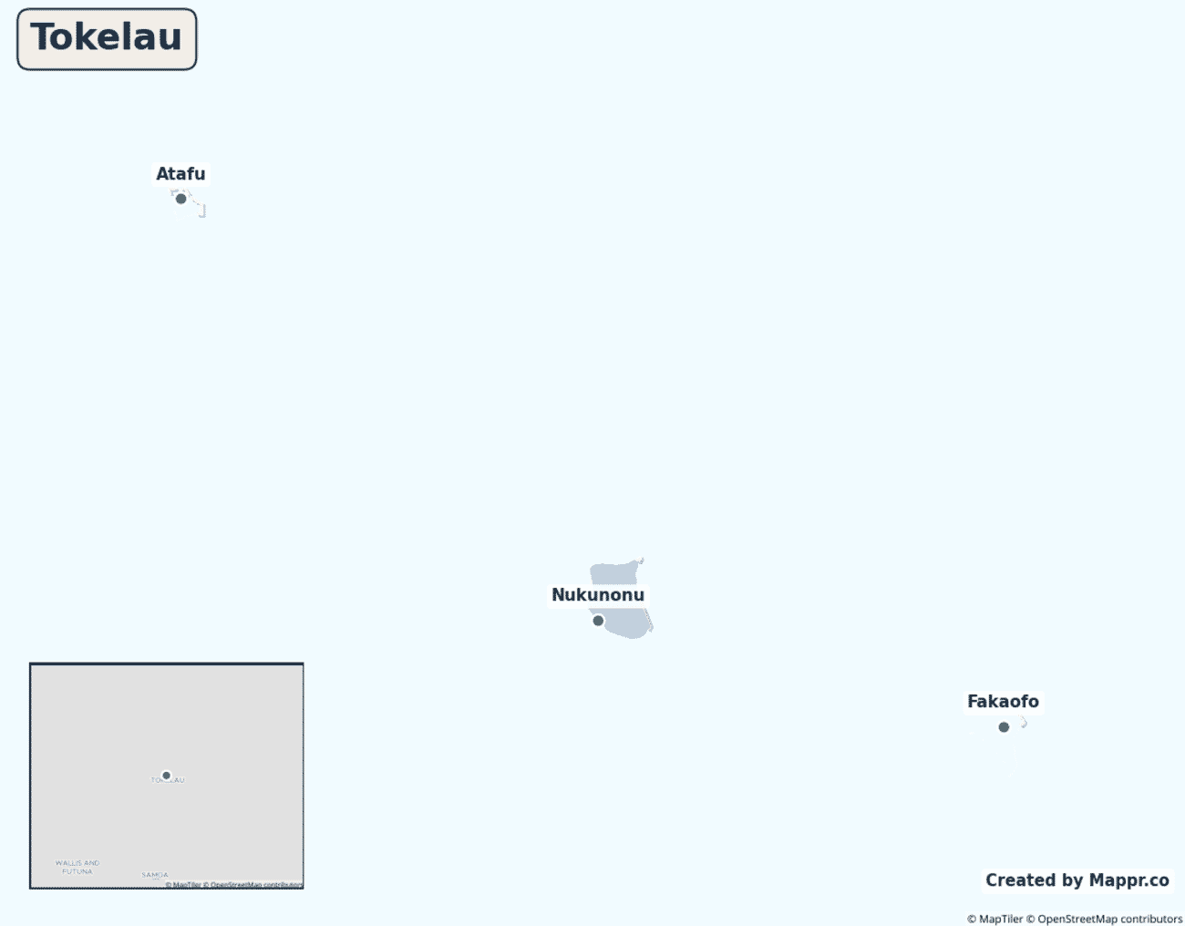 Detailed map of Tokelau showing its main towns