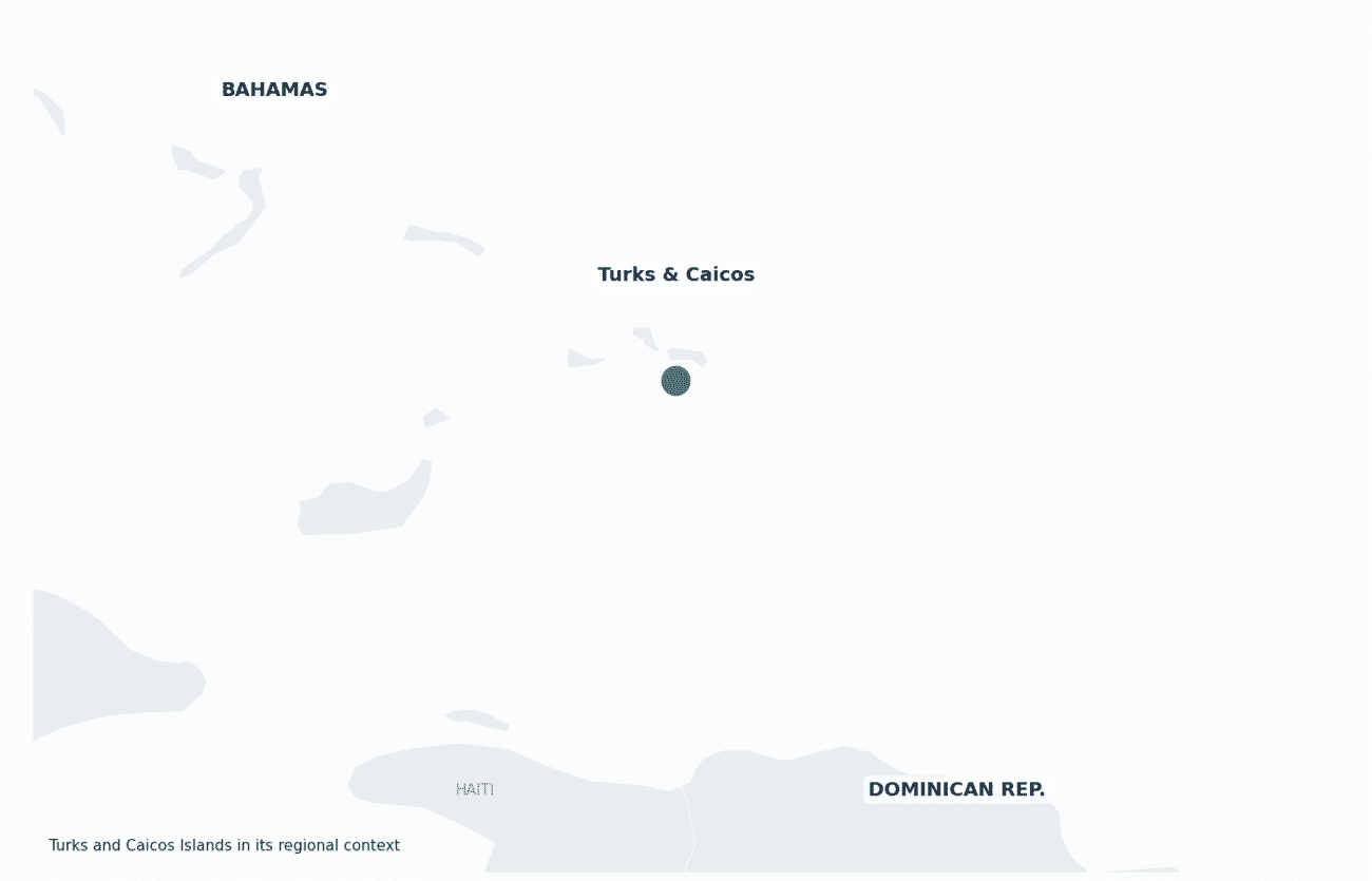 Turks and Caicos Islands shown in its regional setting