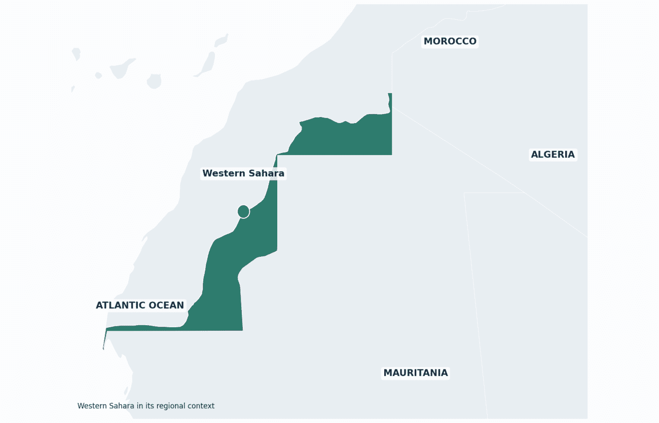 Western Sahara shown in its regional setting