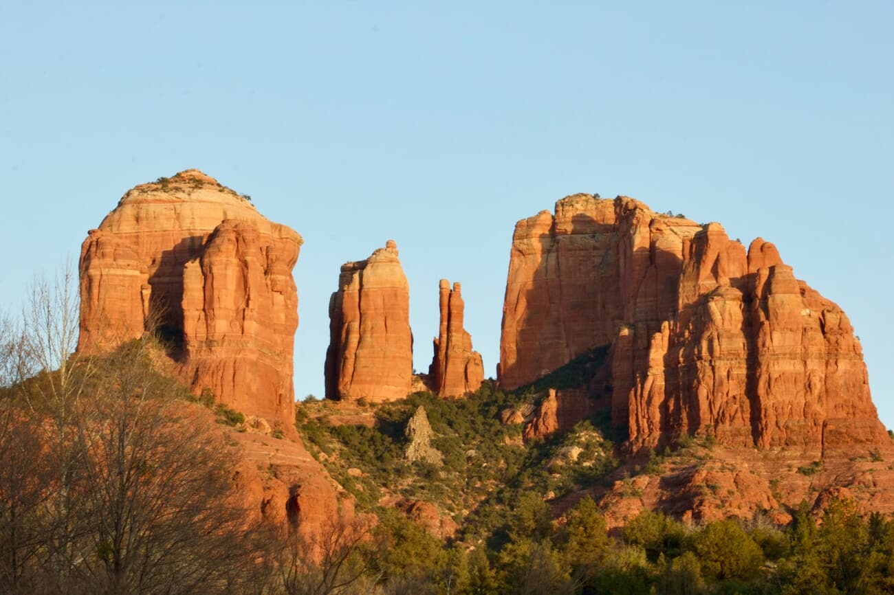 Cathedral Rock catches the last golden light outside Sedona, Arizona