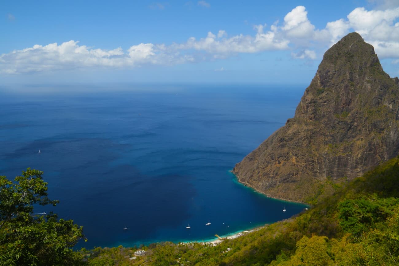 Petit Piton rises from the Caribbean Sea on St. Lucia's southwest coast