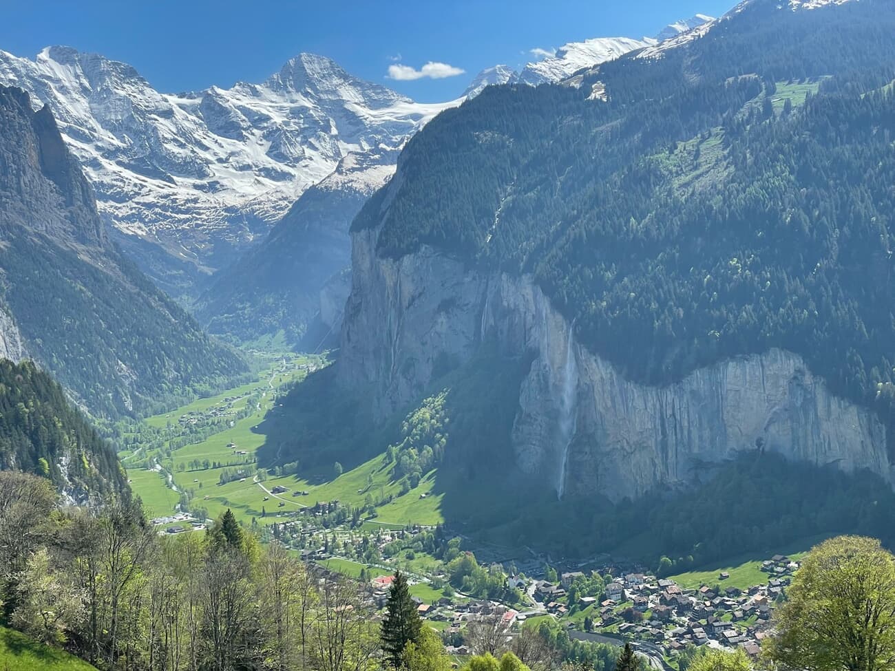 The Lauterbrunnen valley cuts between cliffs and peaks in Switzerland's Bernese Oberland