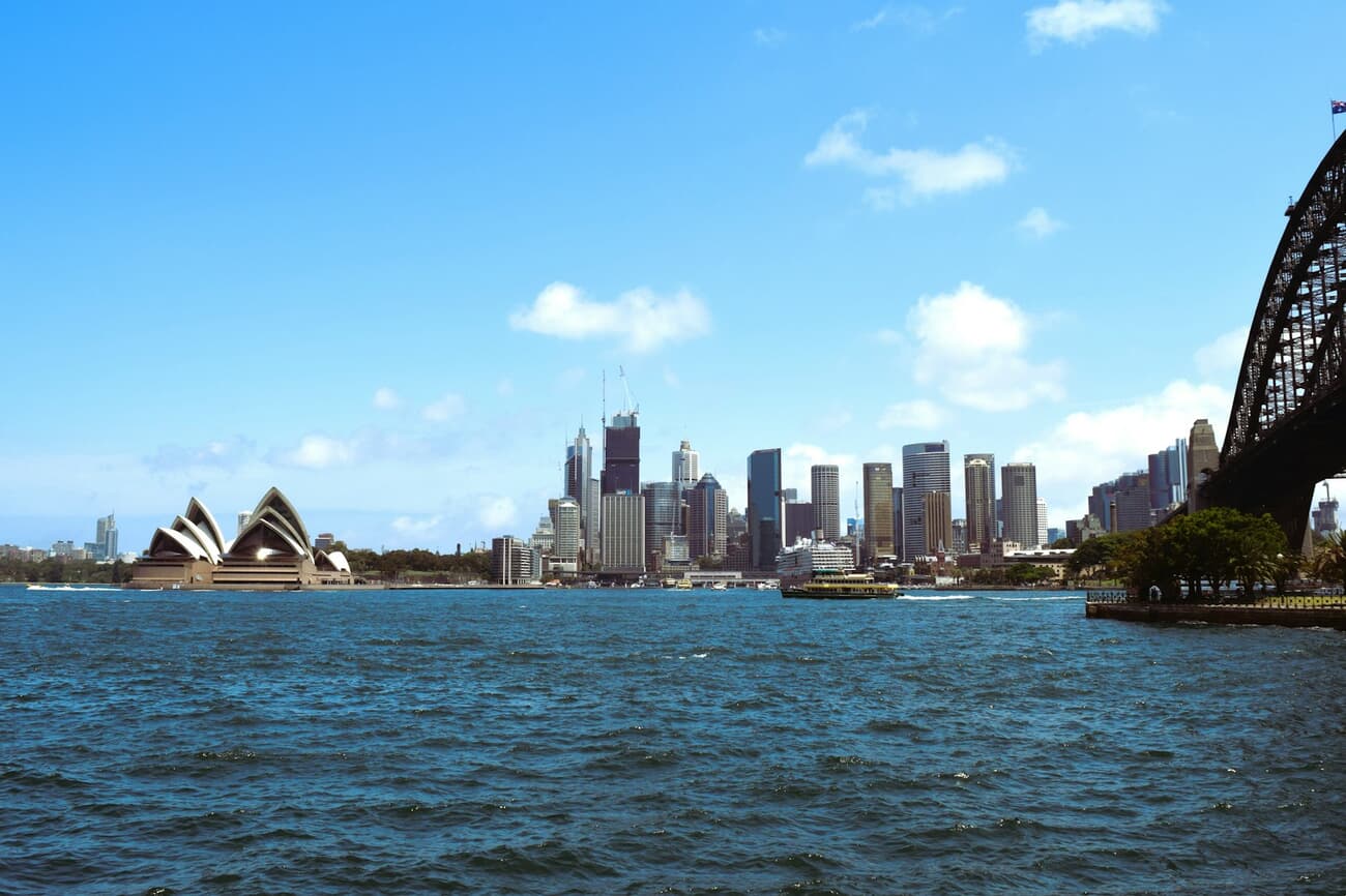 Harbor Landmarks in Focus: Sydney Opera House and Harbour Bridge Framing a Blue Harbor