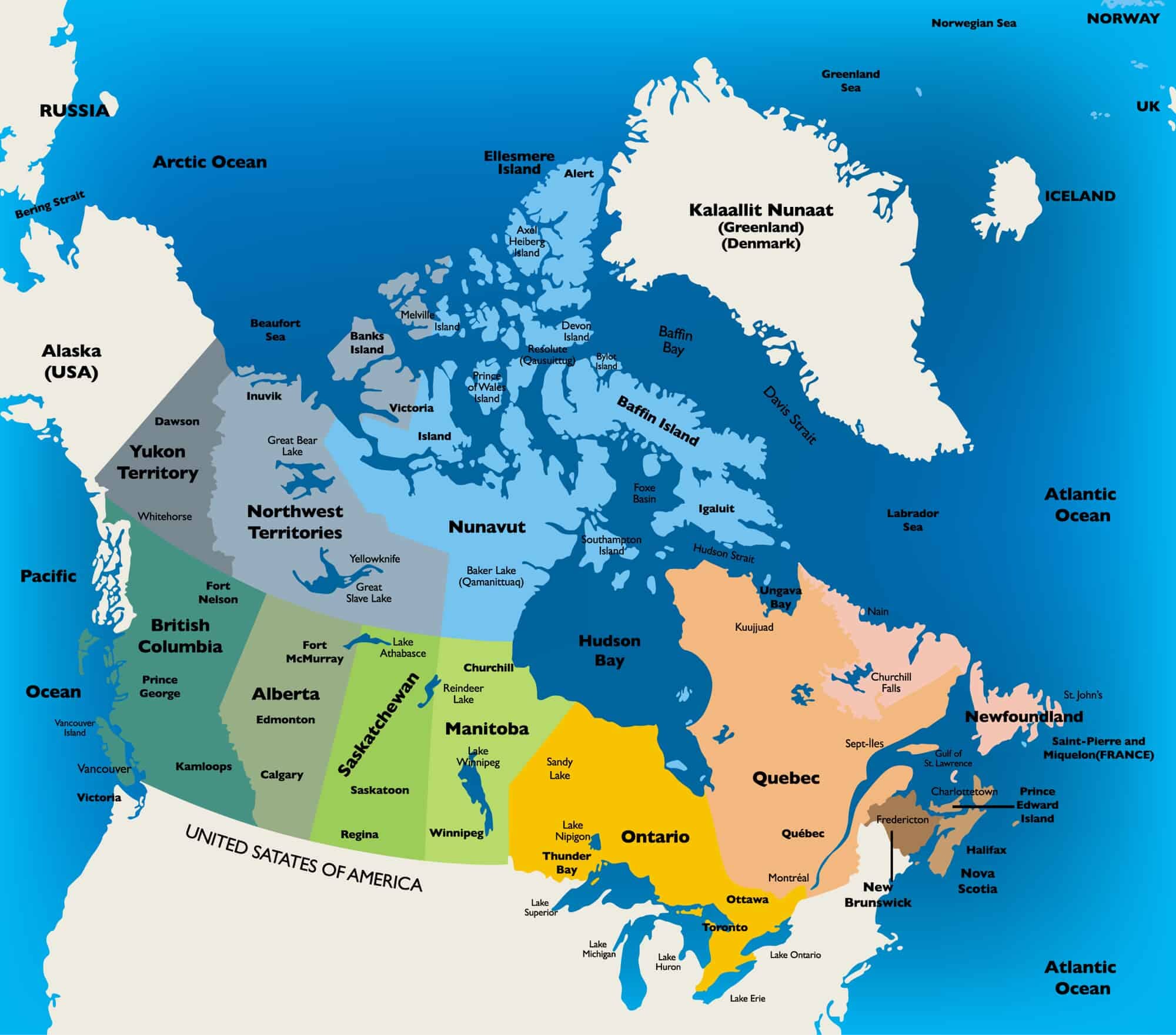 map of canada with lakes