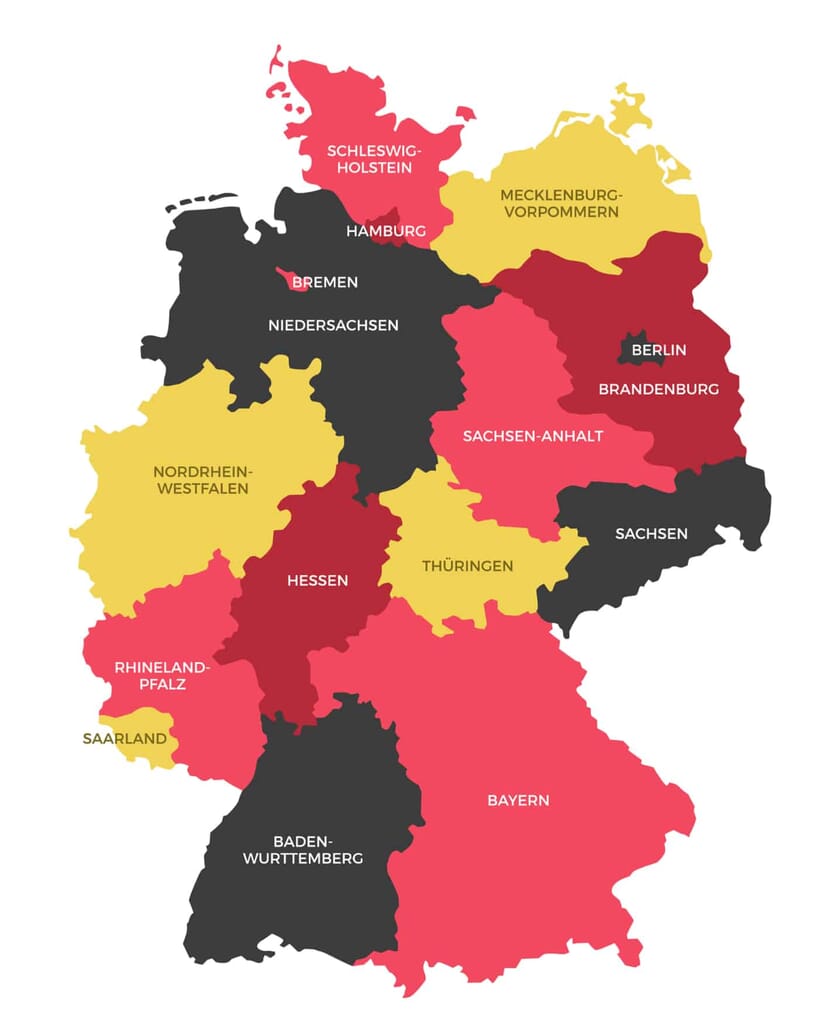 A color-coded German States Map detailing the borders of each state.
