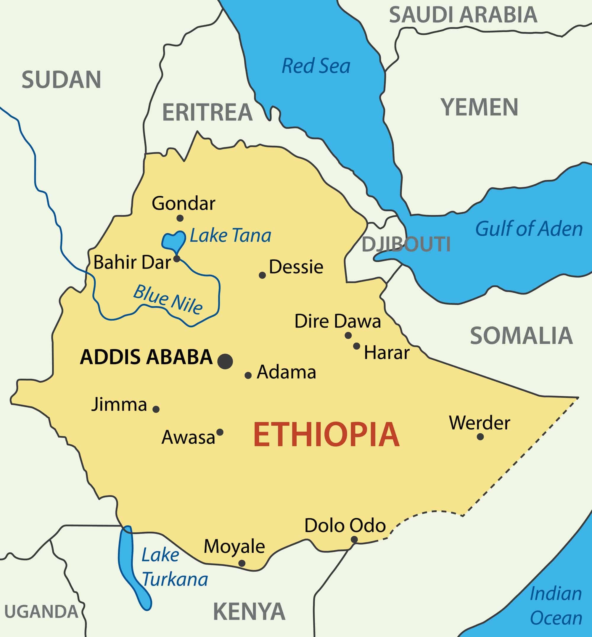 Ethiopia Political Map And Regions Mappr   Ethopia Cities Map 