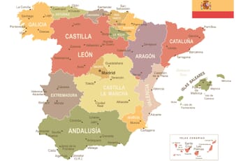 Spain Political States Map with Cities