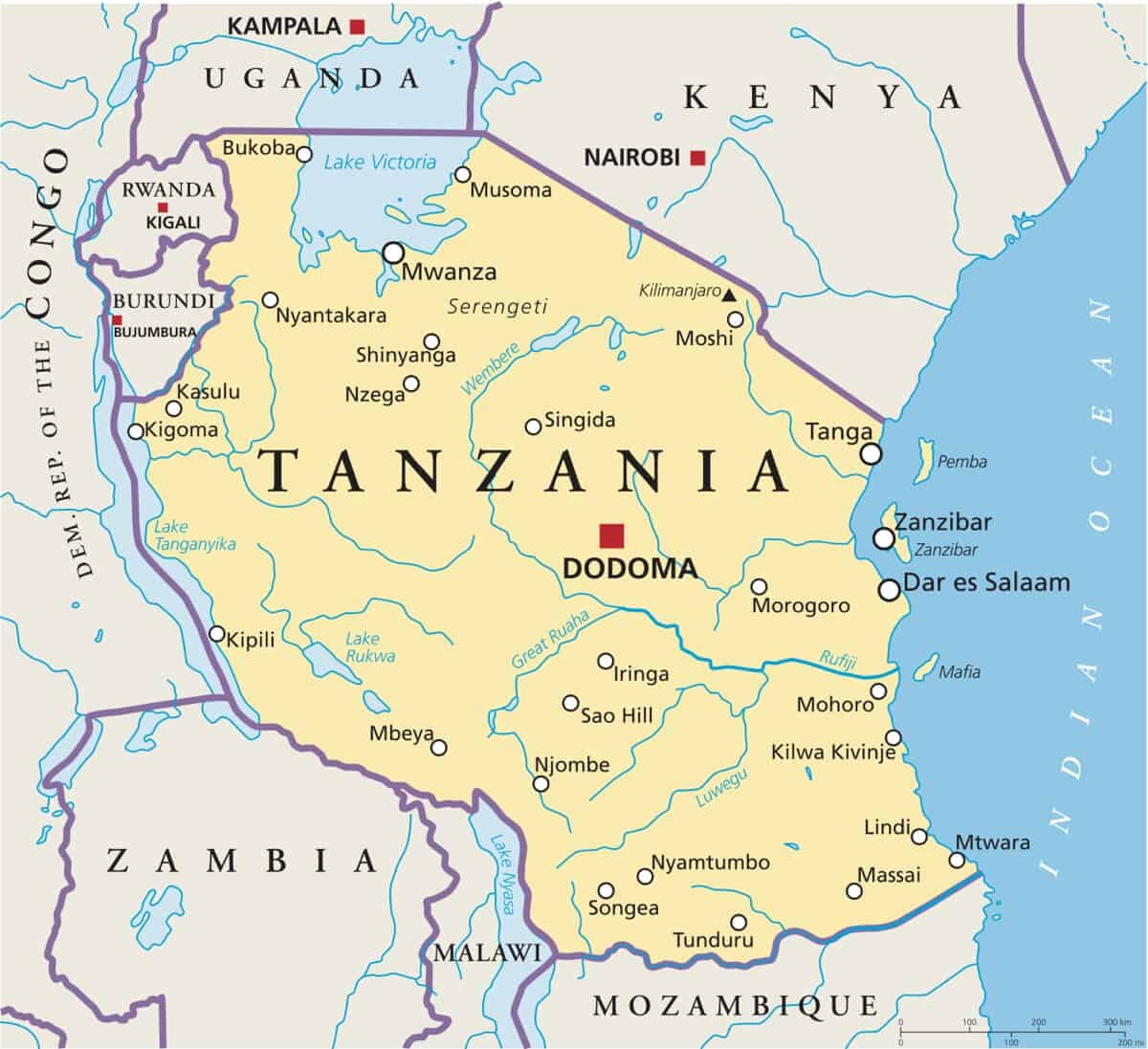 The Map Of Tanzania And Its Regions Tanzania Map | Mappr