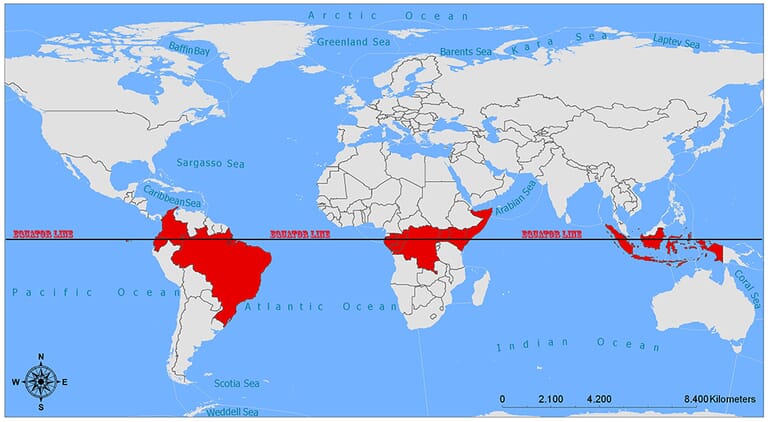 Linea Equatore Equator Map/Countries on the Equator | Mappr
