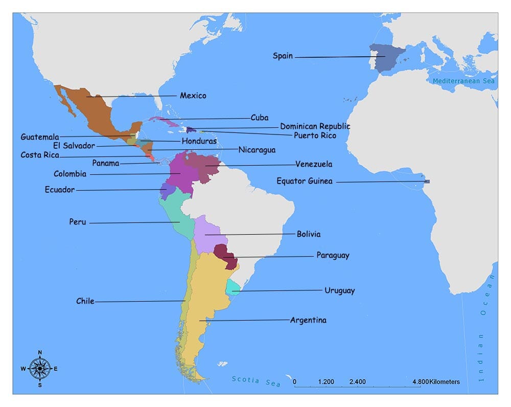 Printable Map Of Spanish Speaking Countries - Free Printable Download