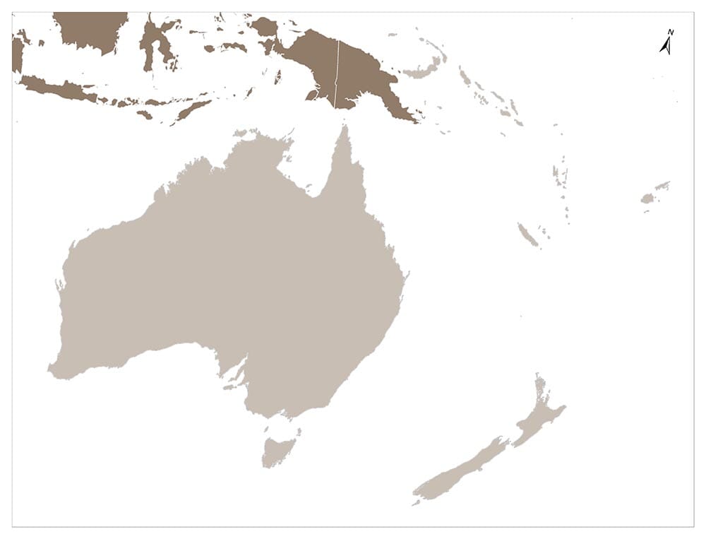 Mappa del continente di Australia e Oceania