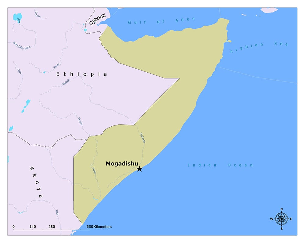 Mogadishu, the capital city of Somalia.