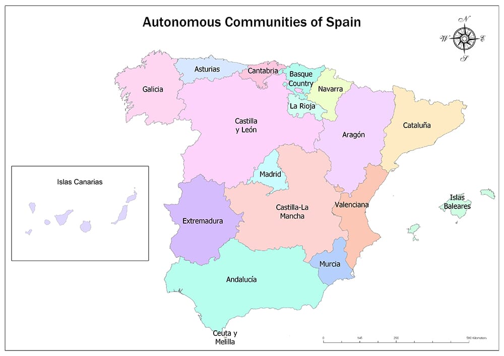 Districts of Portugal. Map of Regional Country Administrative