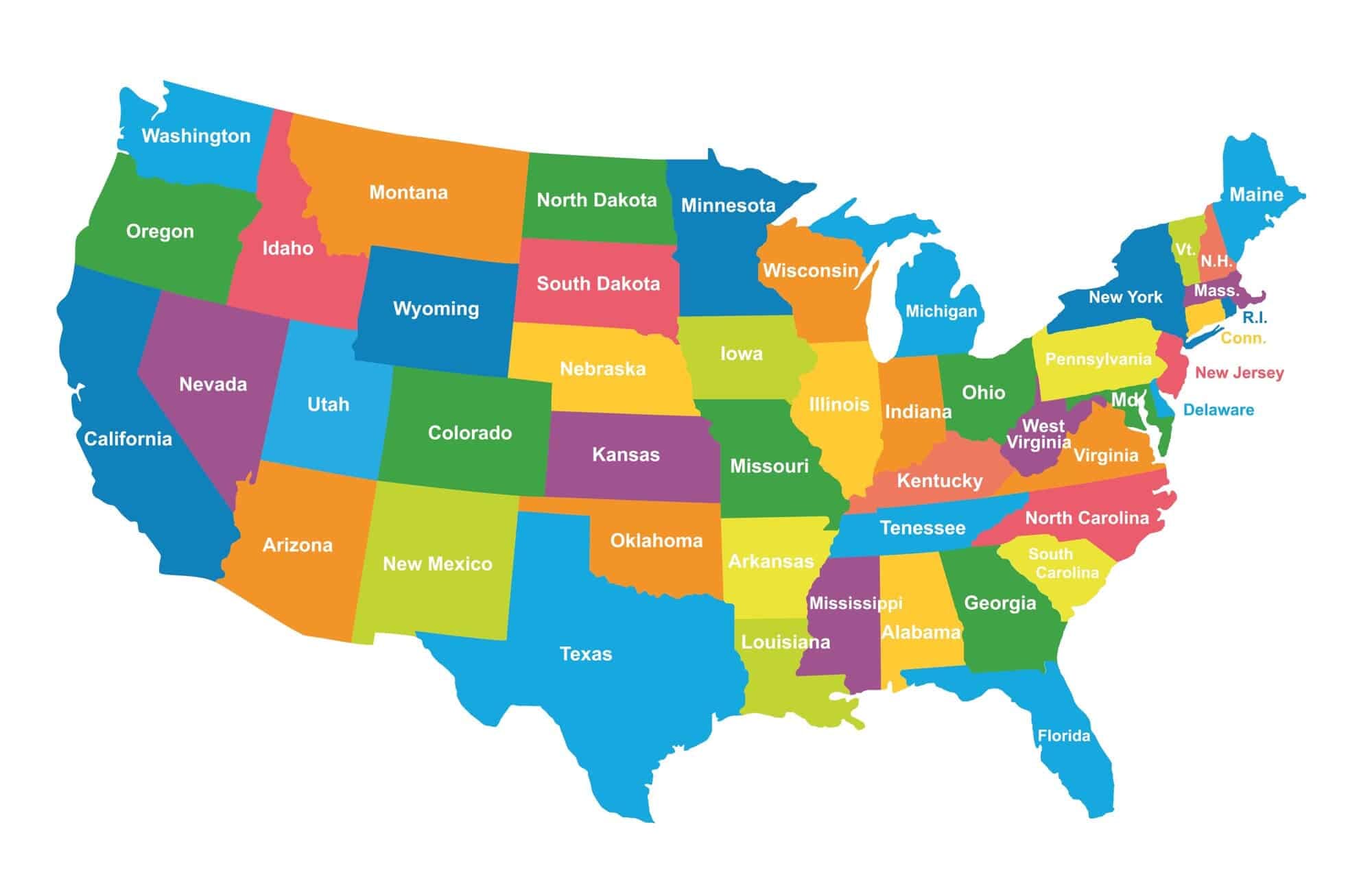 USA Political Map (Colored State Map) Mappr