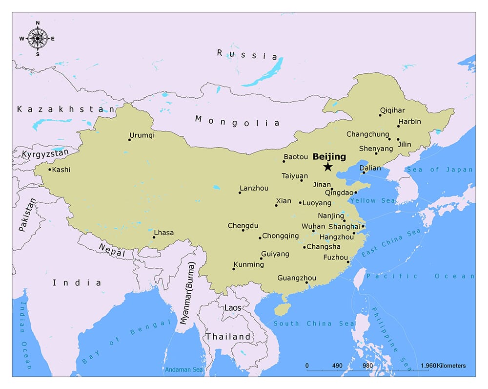 map of China with Beijing