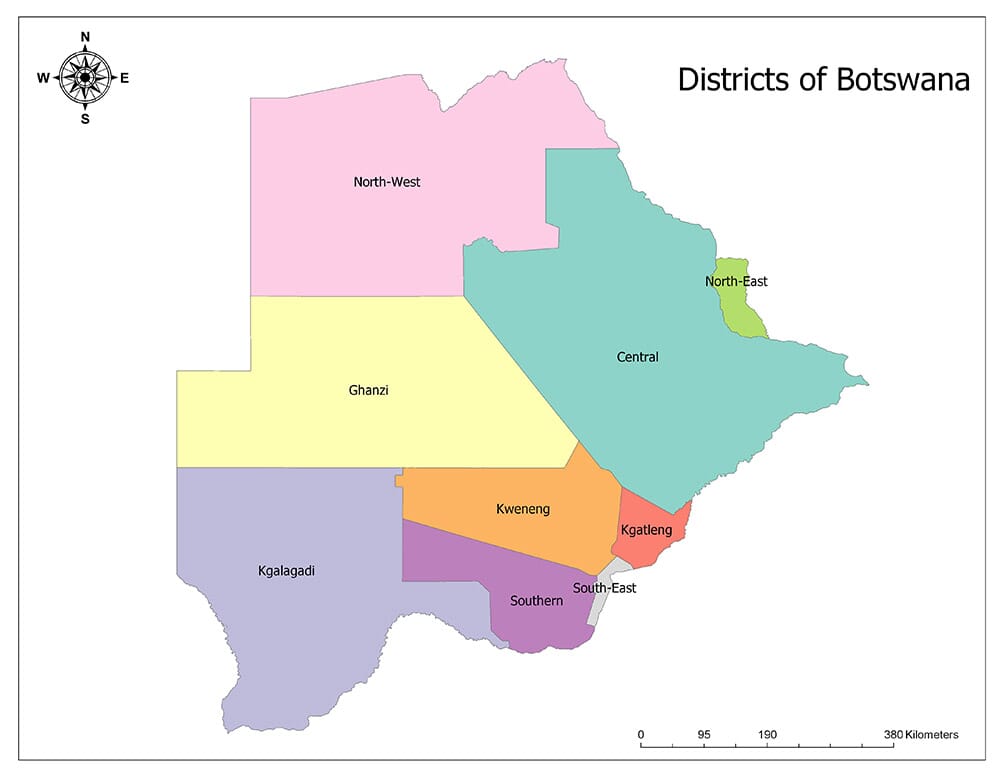 Districts of Botswana Map
