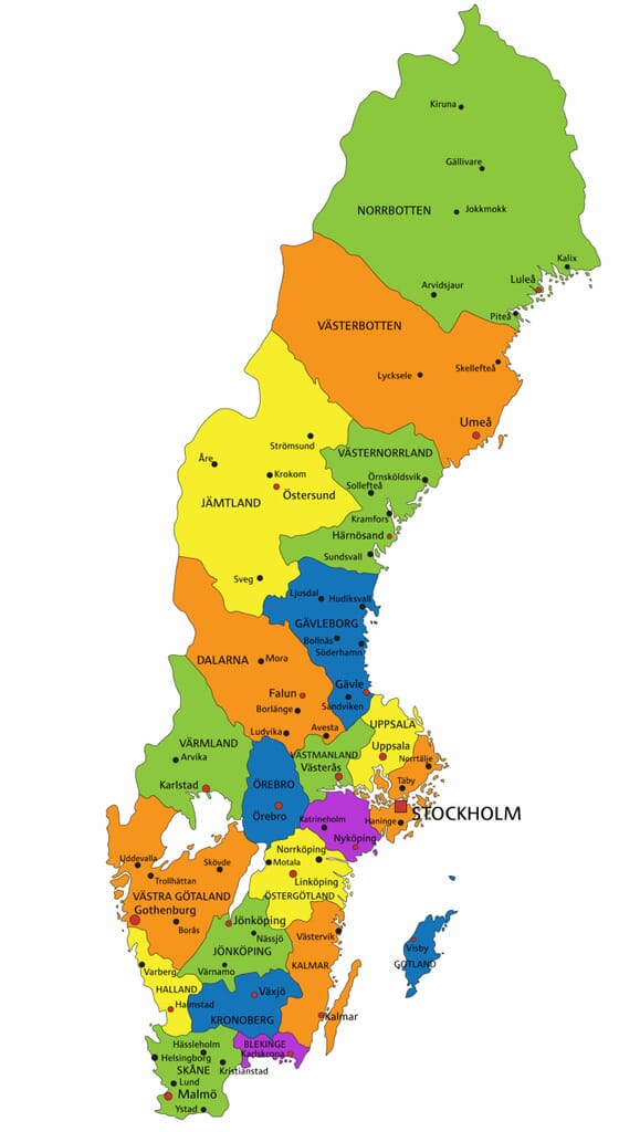 Colorful Sweden political map