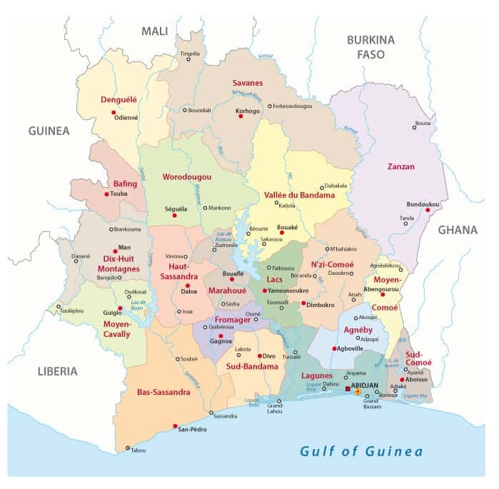 Ivory Coast Regions Map | Mappr