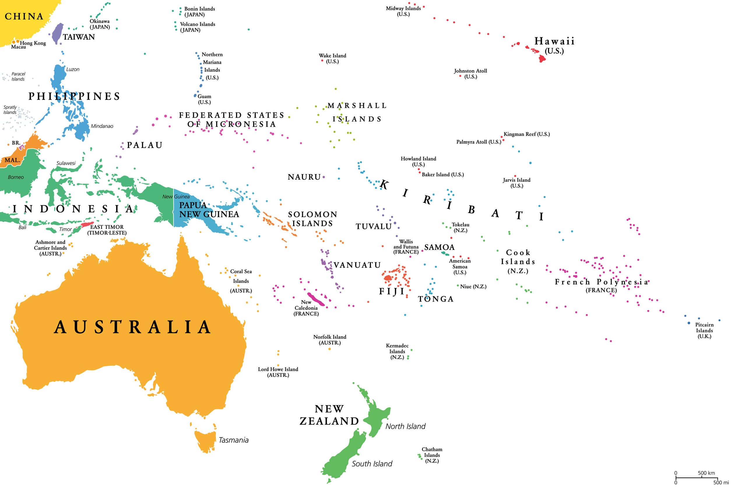 Australia Oceania Maps Mappr   Oceania Single States Political Map 