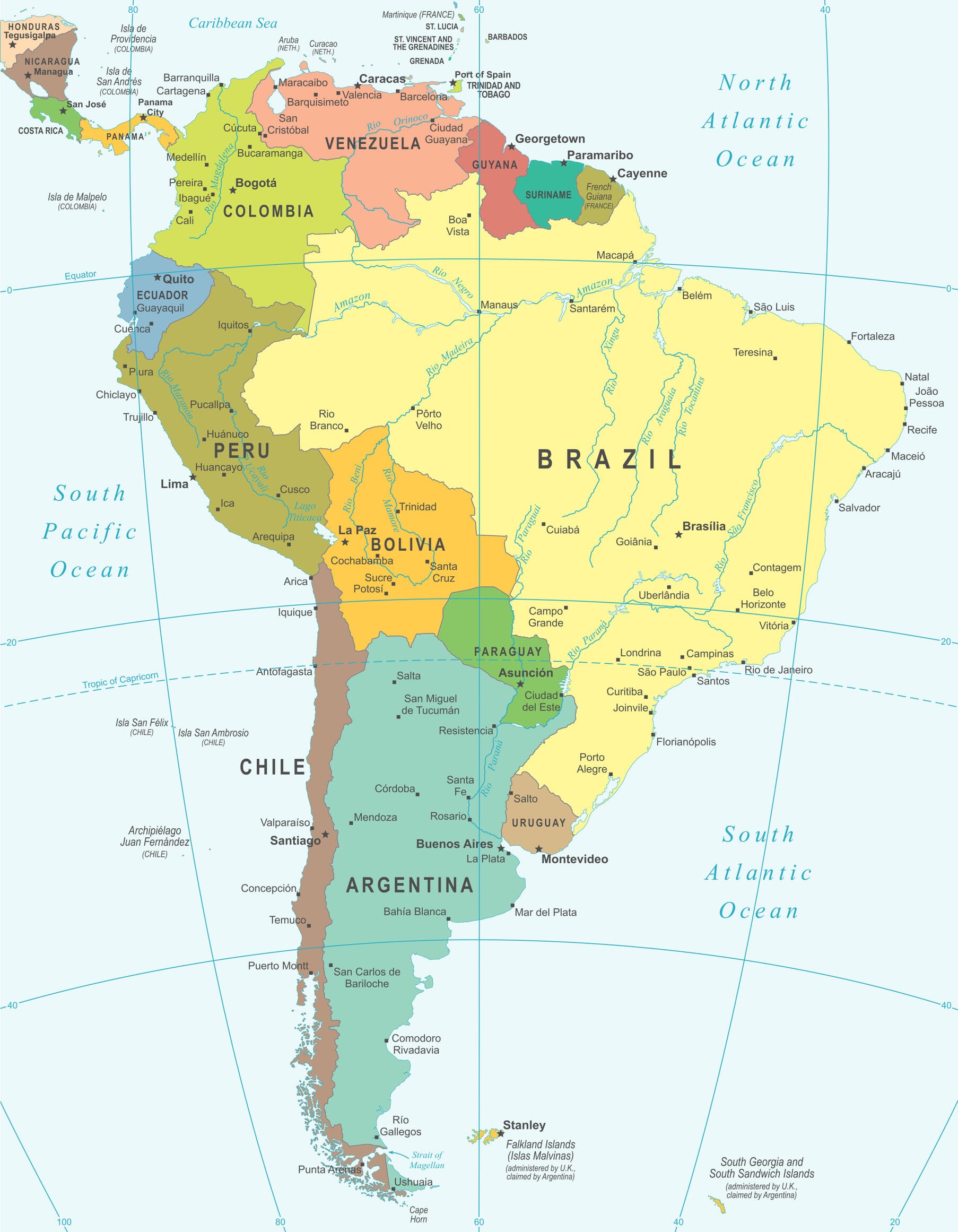 South America Continent Map With Countries   South America Map 