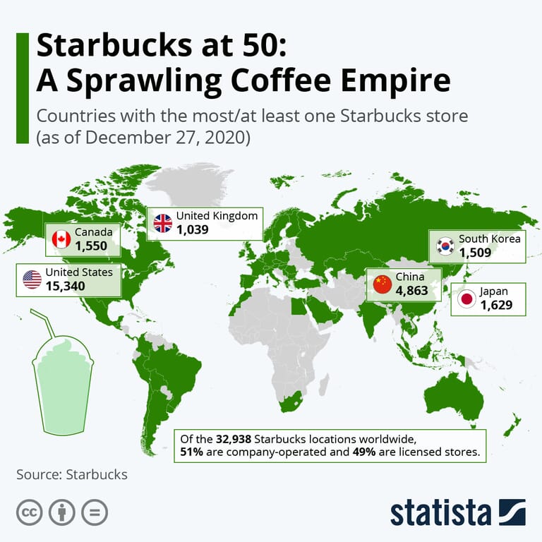 Starbucks World Map Starbucks Stores in the World Mappr