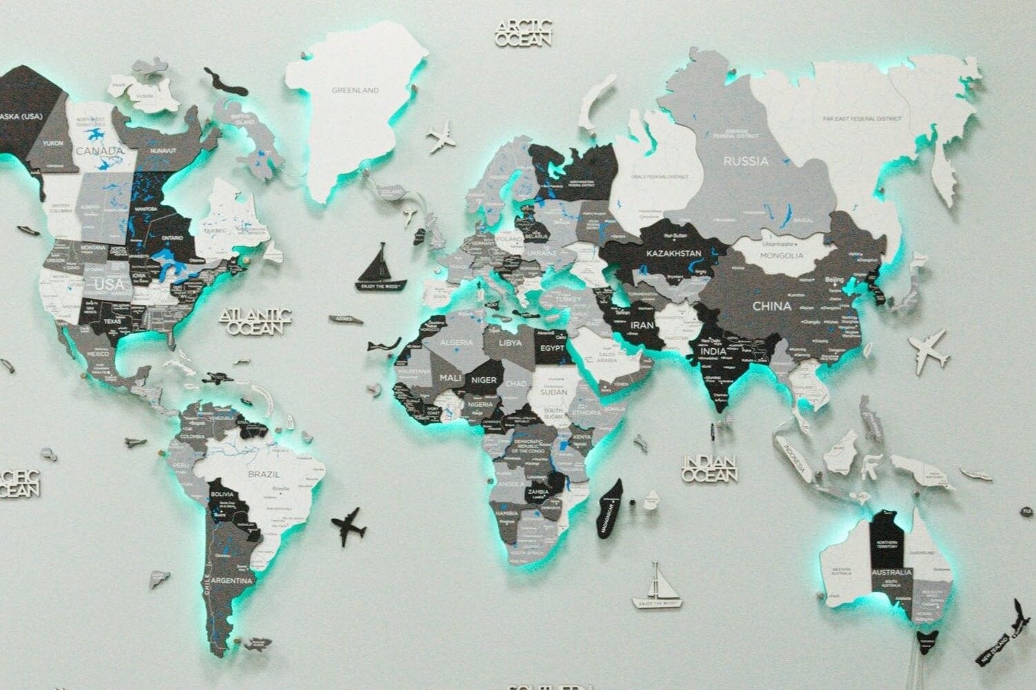 World Map Blue Ocean Prints Background Classic Wall Décor Studio Maps Study
