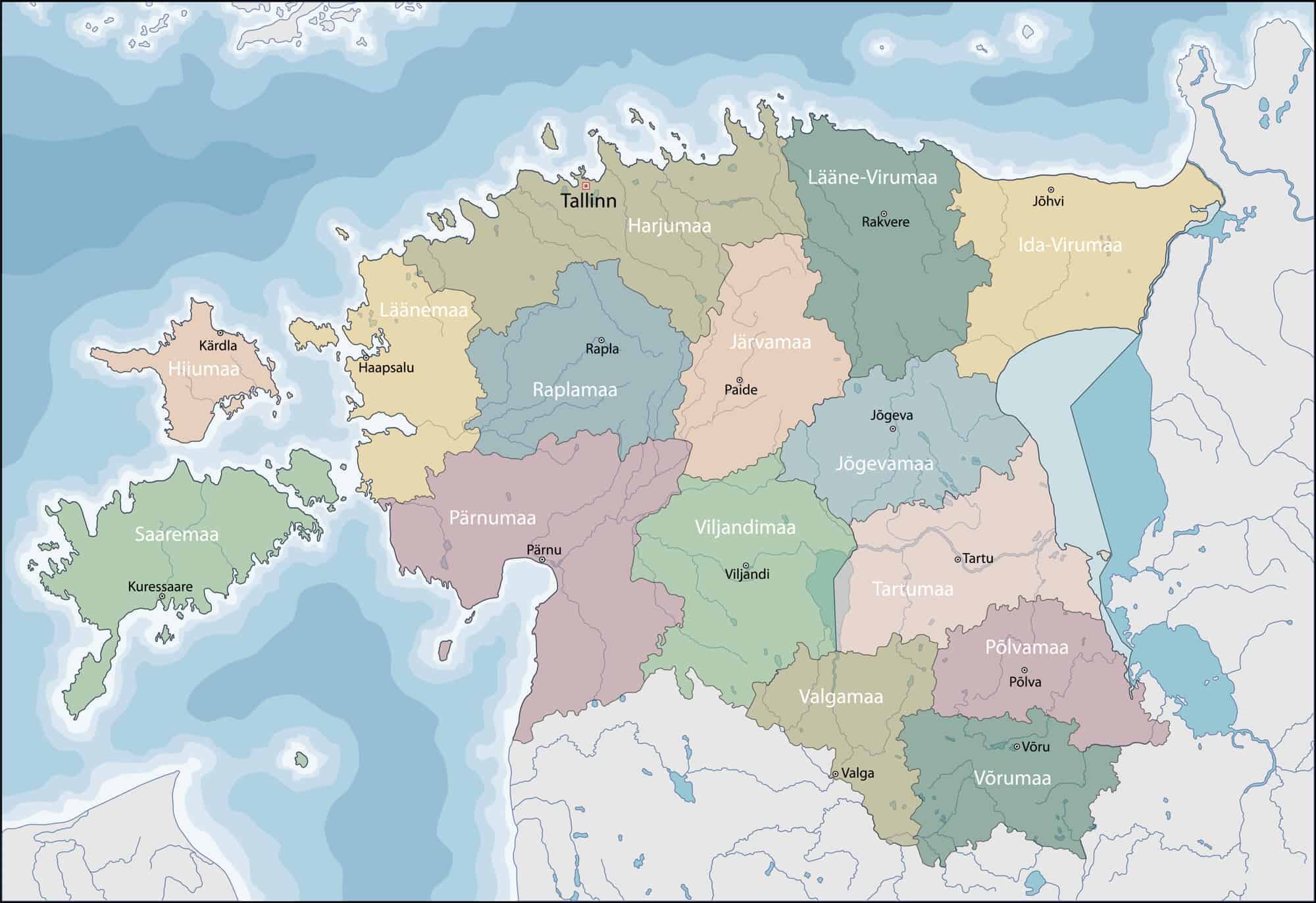 Estonia Political Map Regions Geography And Facts Mappr   Estonia Politcal Map Regions And Main Cities 