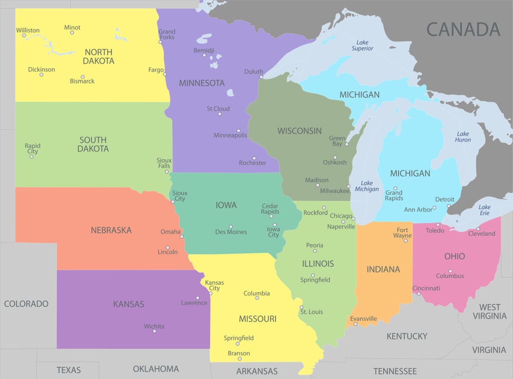 Midwest United States Map