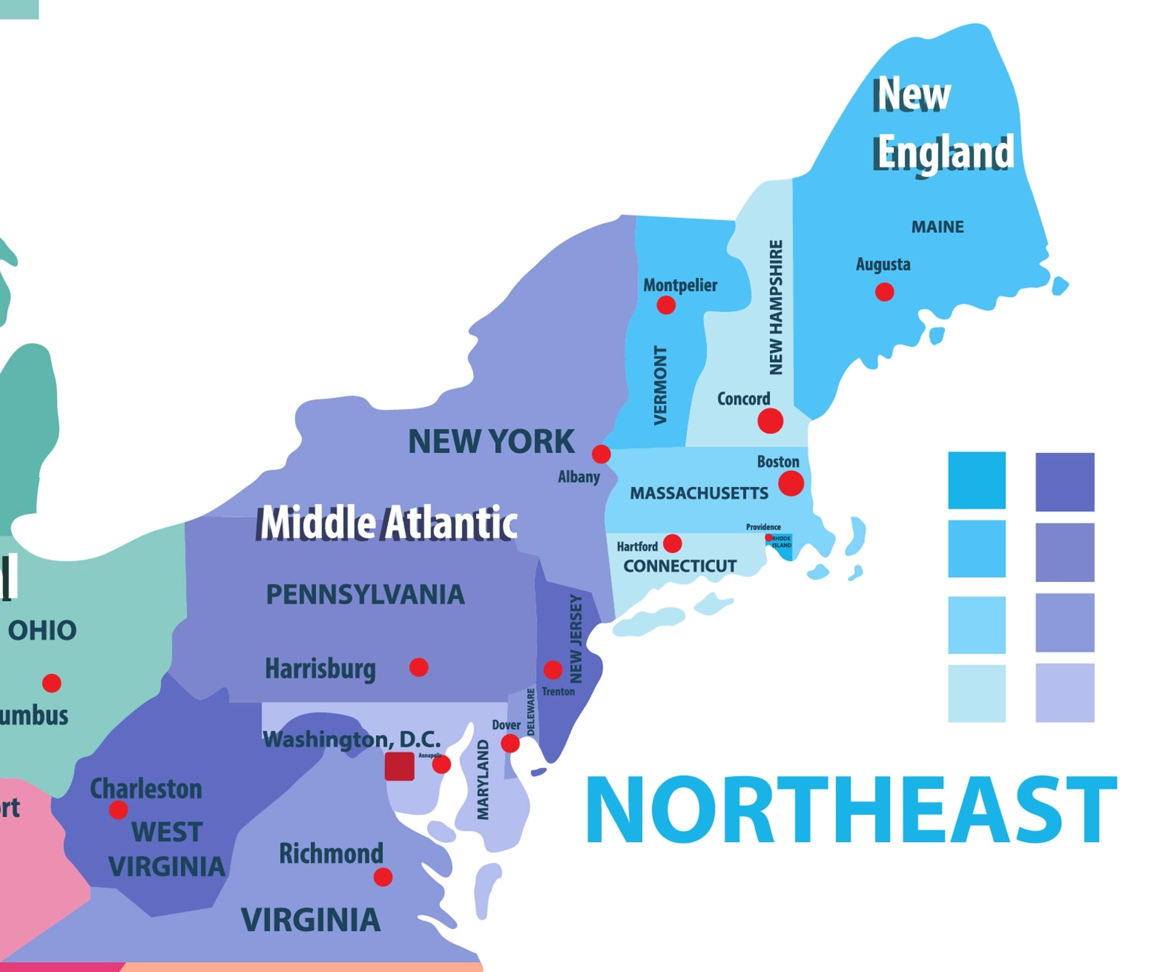 Northeastern Usa Map   North East Us Map 