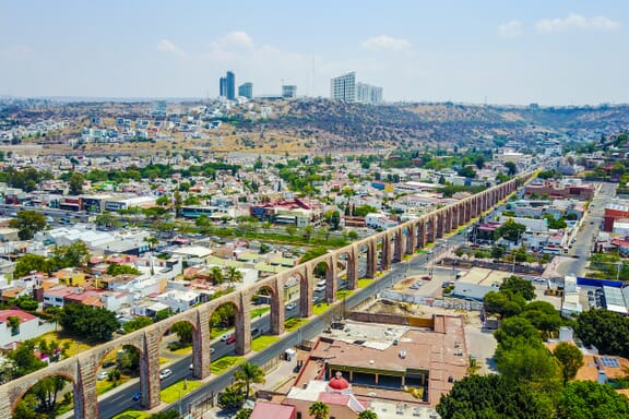 Aerial view of the aqueduct of Querétaro