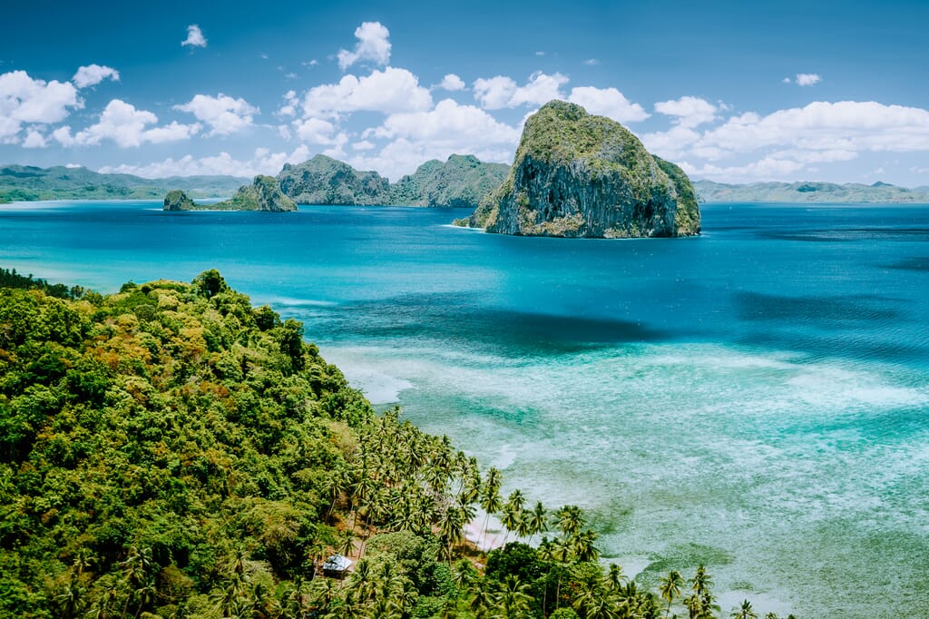 Panoramic aerial view of tropical Palawan island in the Philippines