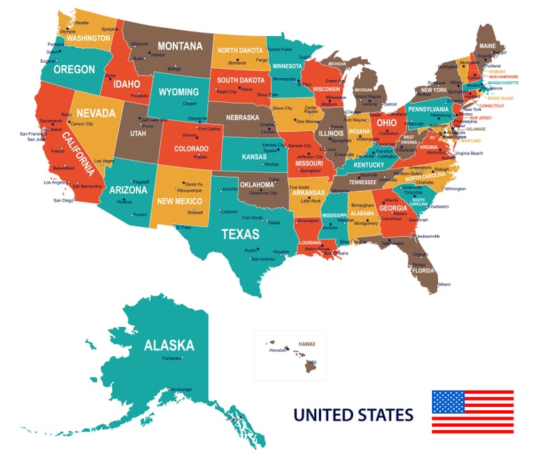 Political Map of USA (Colored State Map) | Mappr
