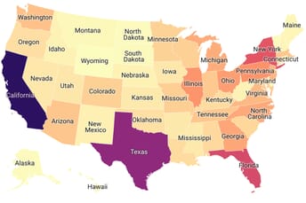 Map of the Most Populous US States