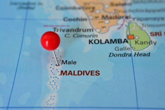 Pin pointing out the location of the Maldives on the South Asia map